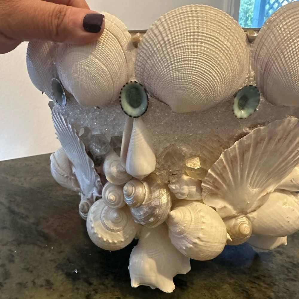 🥰🫶🏽Seashell & crystals Decorative pottery planter🪴